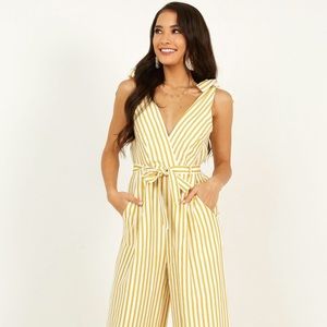 Love triangle jumpsuit in yellow stripe
